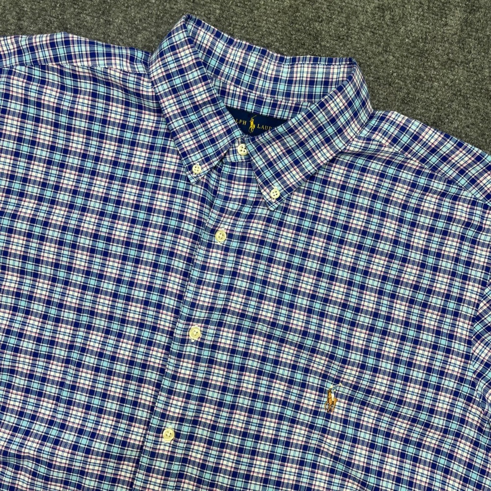 Polo Ralph Lauren Men 3XB Blue Pink Plaid Short Sleeve Button Down Shirt Cotton